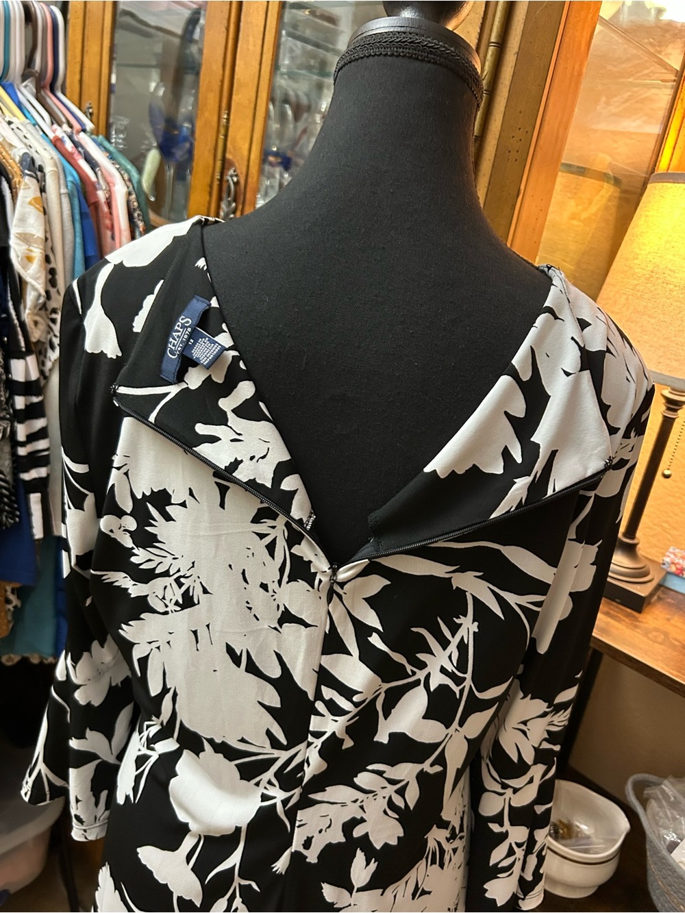 NWT Chaps Black White Floral Fit & Flare Dress Size 12 - Picture 5 of 6